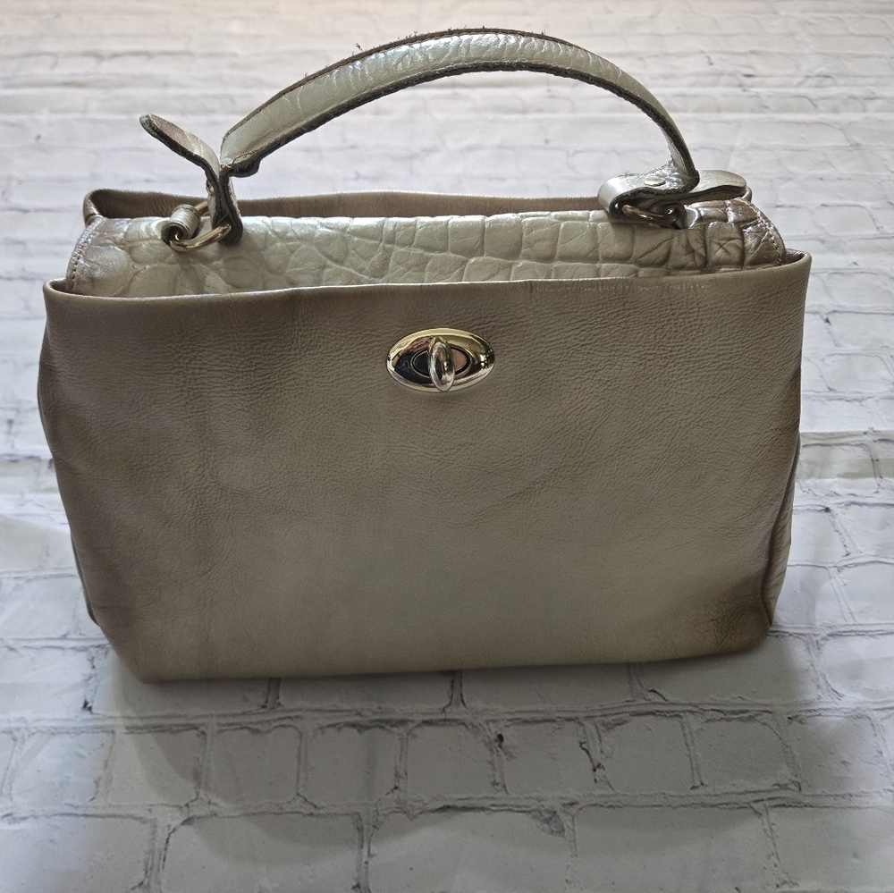 Made In Old Itay Leather Beige&Brown Satchel Hand Bag to Adjustable Crossbody - Picture 3 of 17